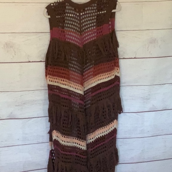 Shyanne Woman’s Long Striped Crochet Fringe Sweater Vest - Picture 5 of 7